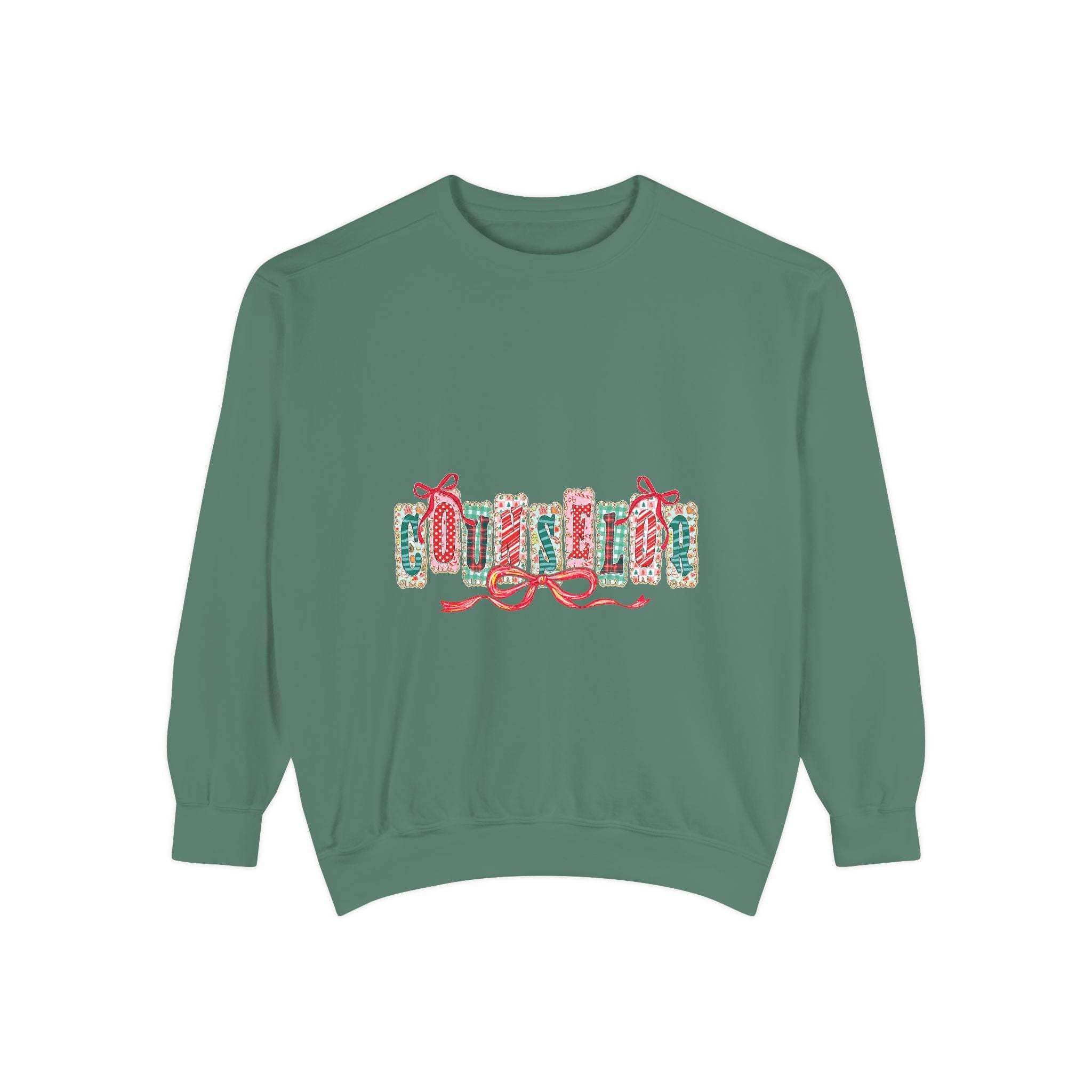 Garment-dyed True Navy sweatshirt with festive Christmas design, perfect for holiday gifting, by Printify