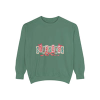 Garment-dyed True Navy sweatshirt with festive Christmas design, perfect for holiday gifting, by Printify