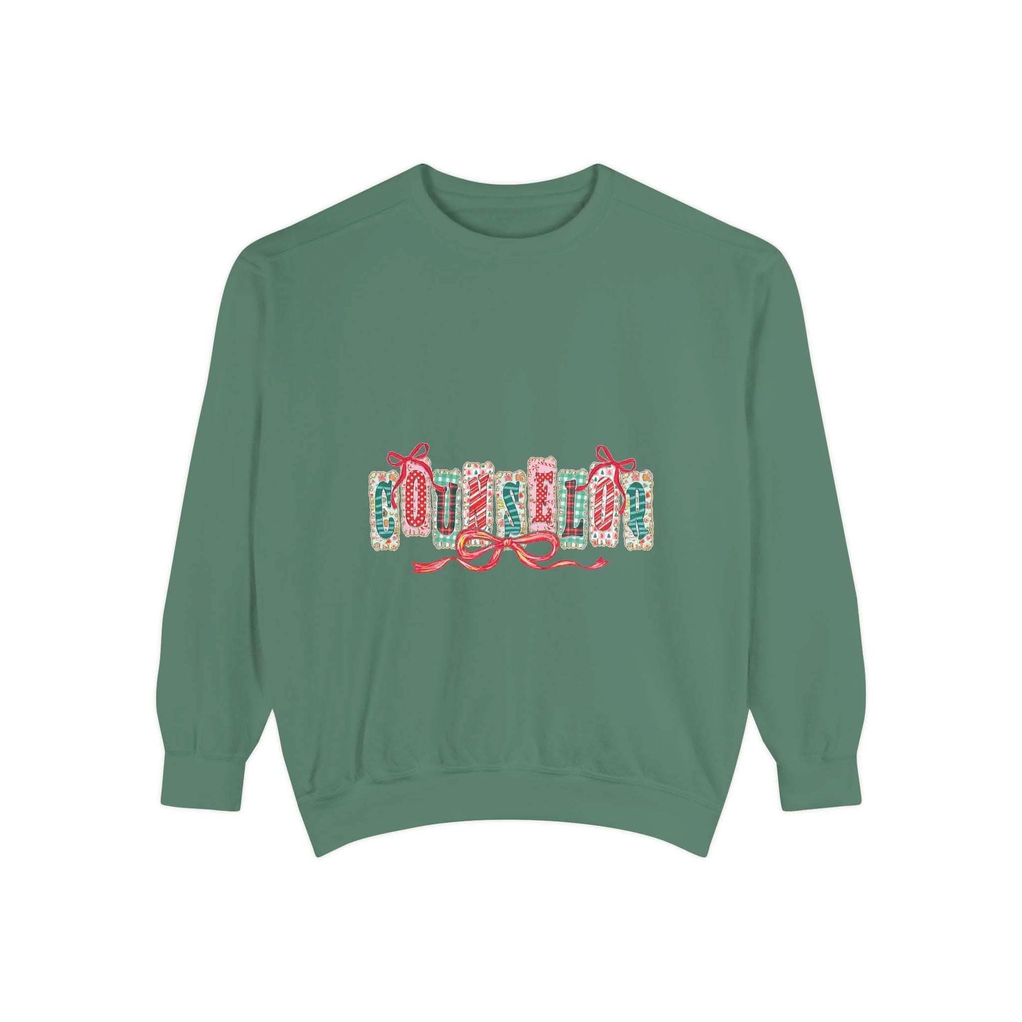 Garment-dyed True Navy sweatshirt with festive Christmas design, perfect for holiday gifting, by Printify