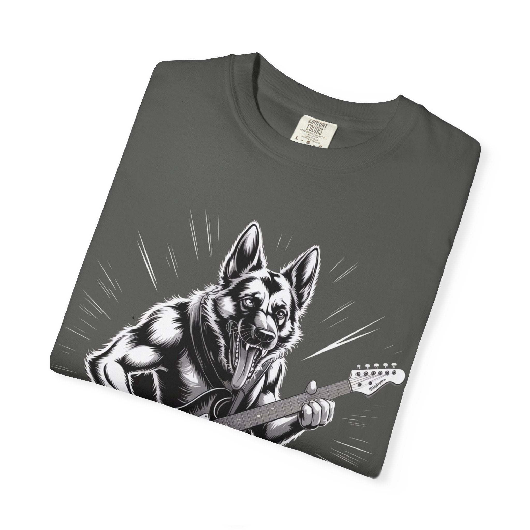 Heavy Metal German Shepherd graphic on soft, faded heavyweight cotton t-shirt with relaxed fit