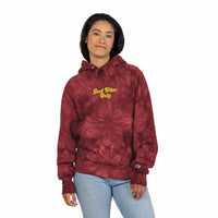 Mulled Berry tie-dye hoodie with 'Good Vibes Only' embroidery by Printify