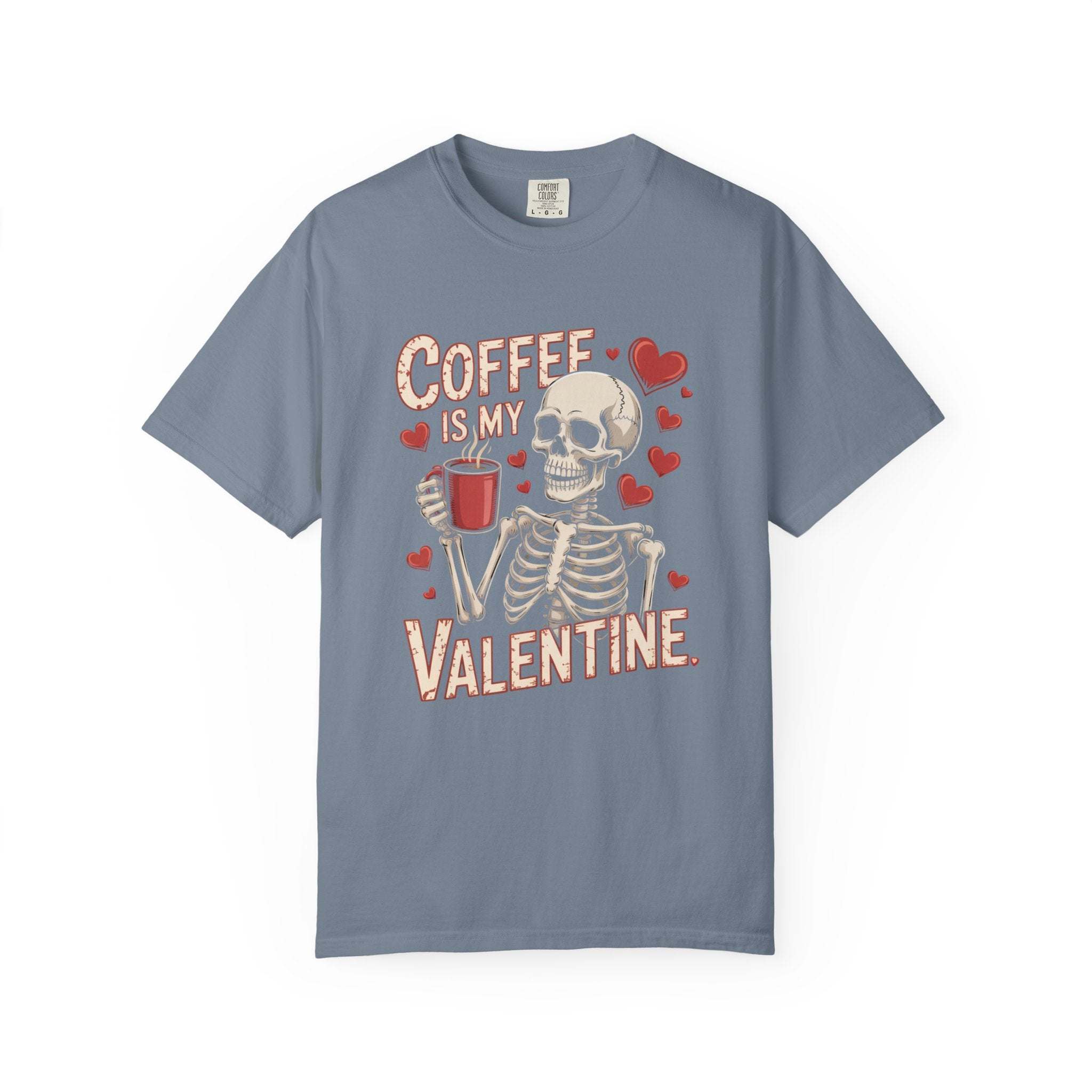 Skeleton T-shirt with Coffee Is My Valentine graphic in vintage washed color and relaxed fit