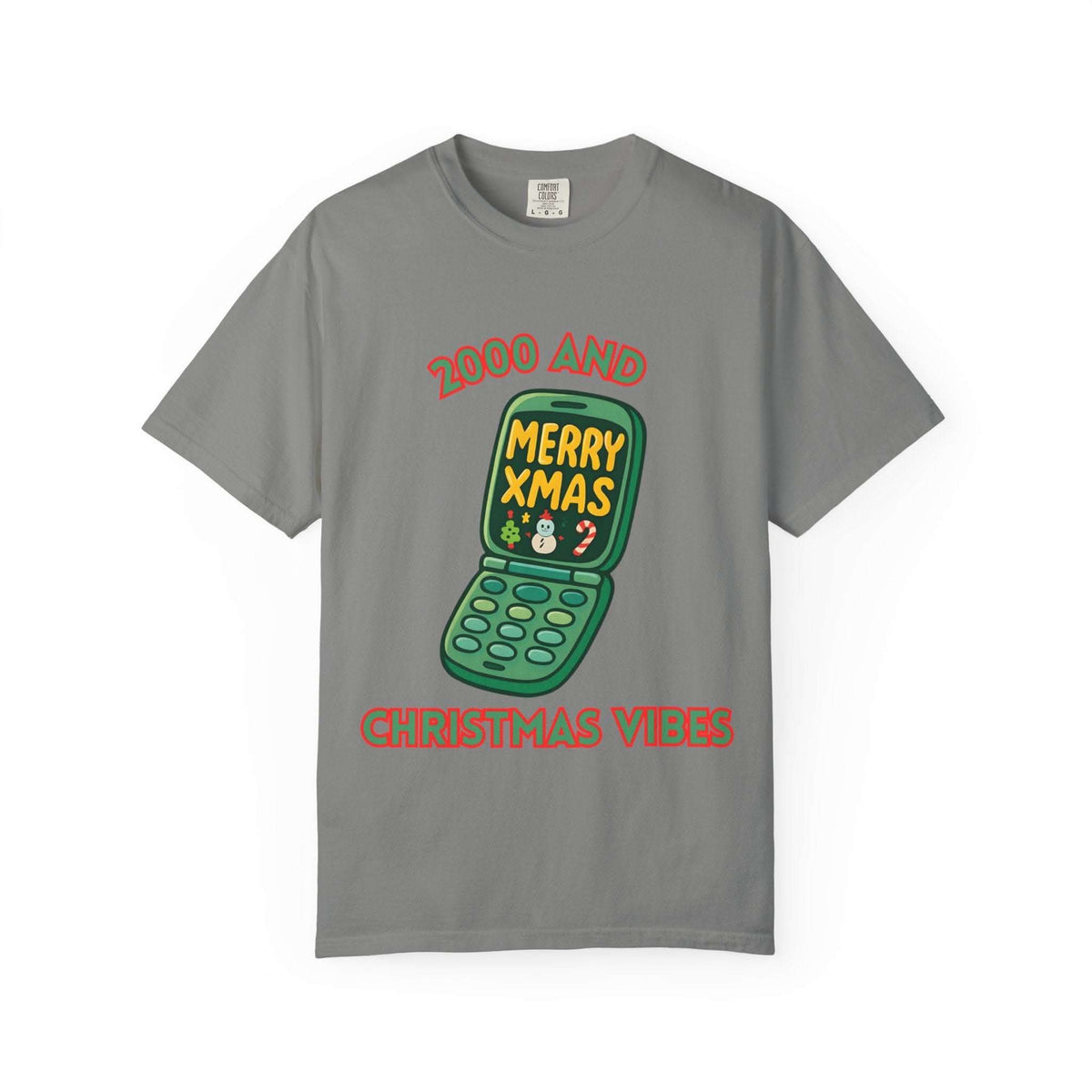 Retro 2000 Christmas T-shirt in red, featuring festive graphics for a cool holiday look by Printify.