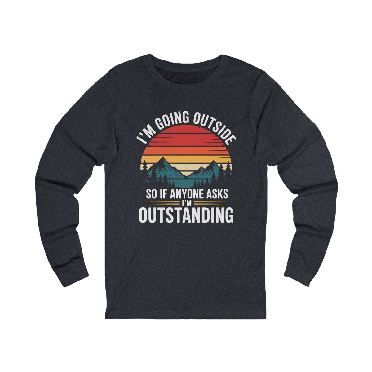 Vintage sunset mountains graphic on long sleeve hiking t-shirt with outdoor adventure theme