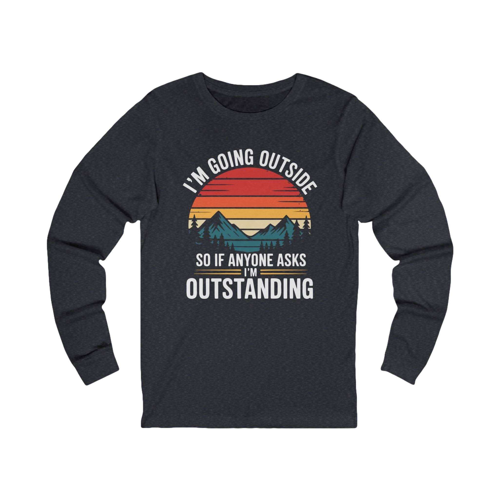 Vintage sunset mountains graphic on long sleeve hiking t-shirt with outdoor adventure theme