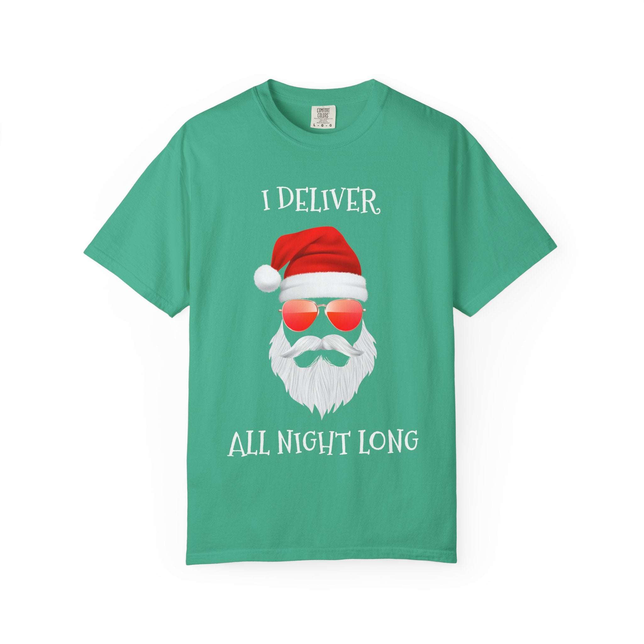 Espresso Santa I Deliver All Night Long t-shirt from Printify, featuring festive holiday graphics, available in sizes S, M, 
