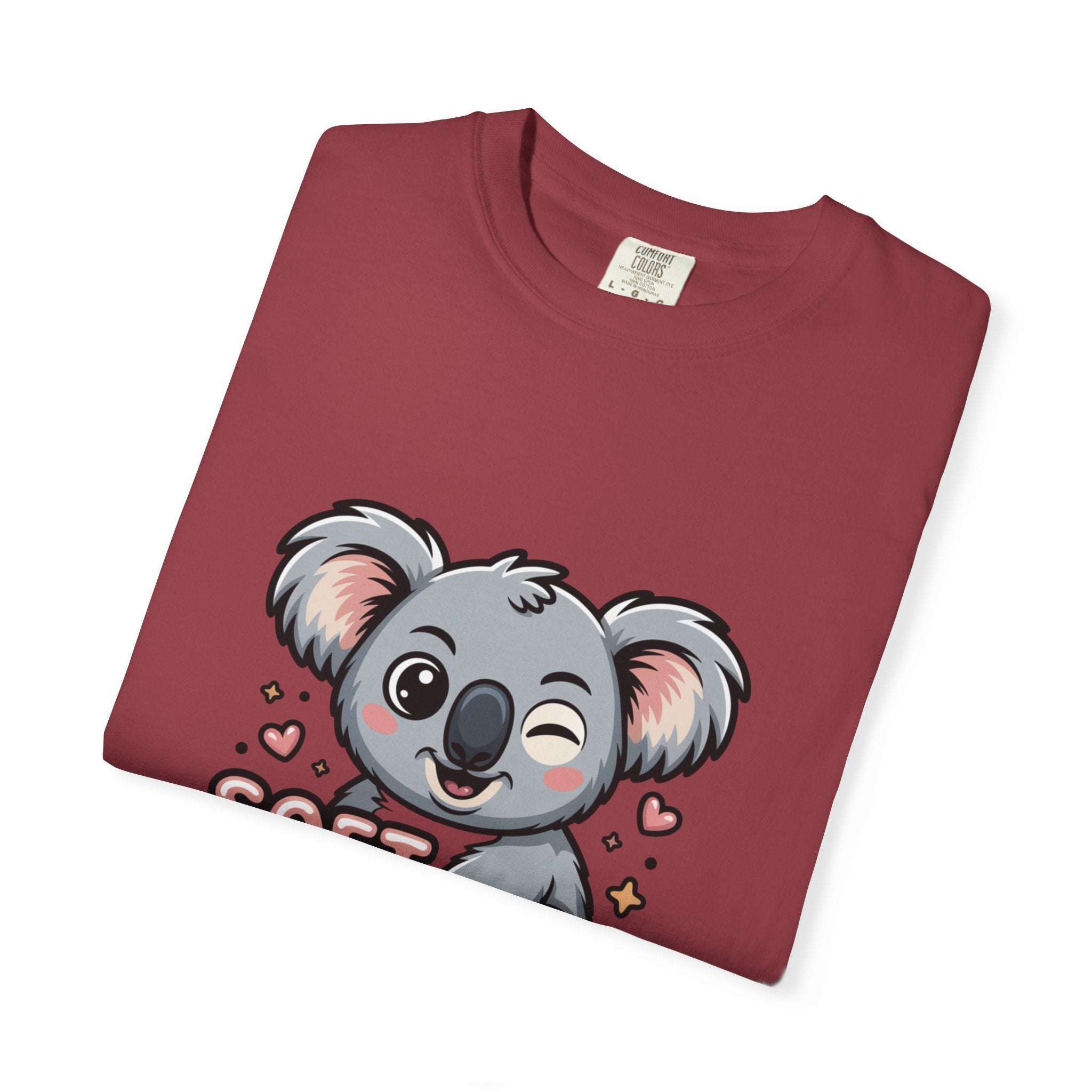 Soft on the Outside Savage on the Inside koala graphic t-shirt in vintage red with cozy fabric and playful design