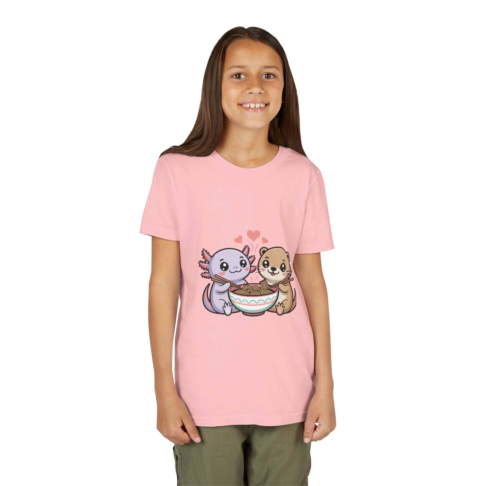 Axolotl & Otter Ramen Youth Tee — Cute Kawaii Animal Kids Shirt
