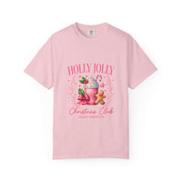 Unisex garment-dyed black Christmas t-shirt with 'Holly Jolly Christmas Club' design by Printify