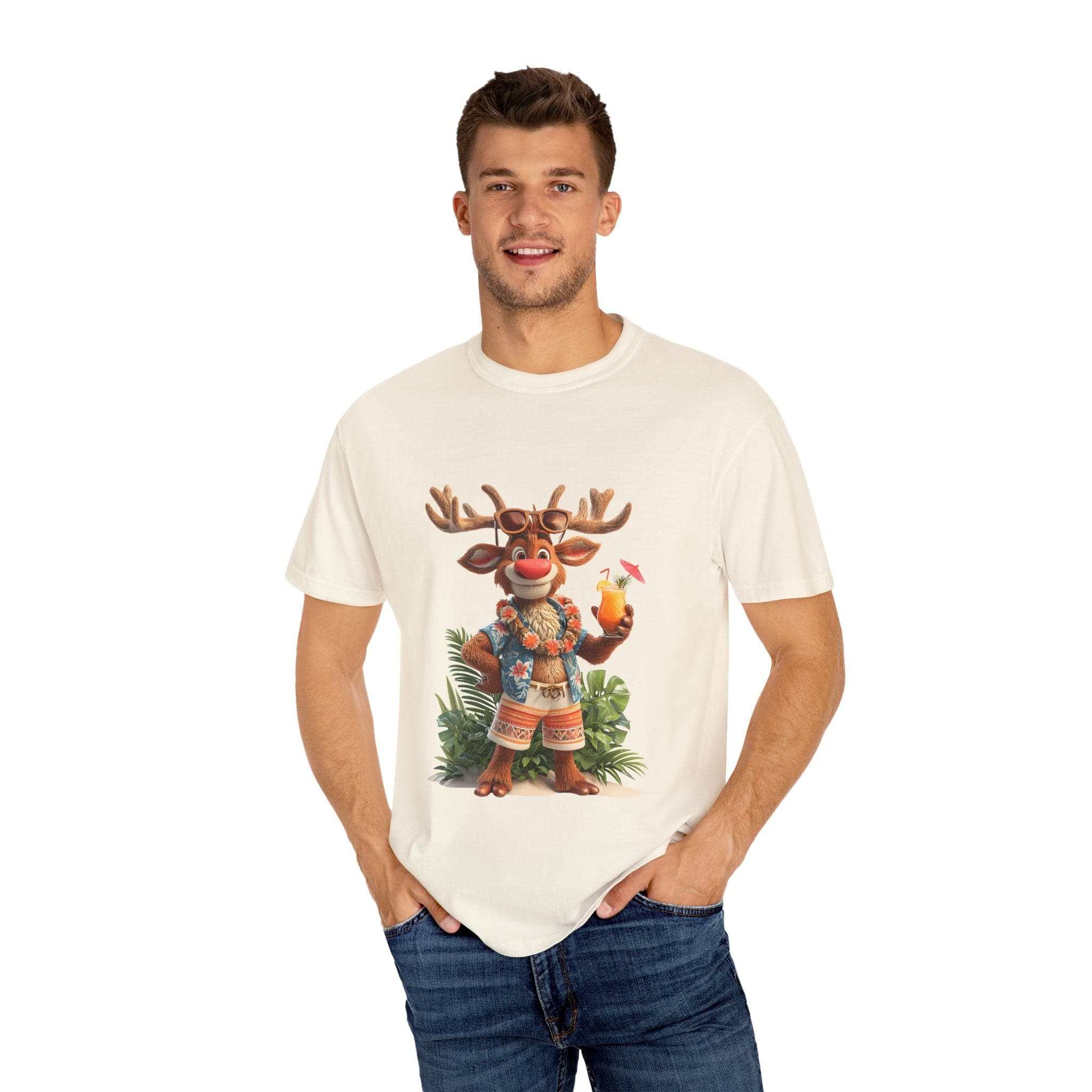 T-Shirt Tropical Vacation Reindeer Unisex Garment-Dyed Tee