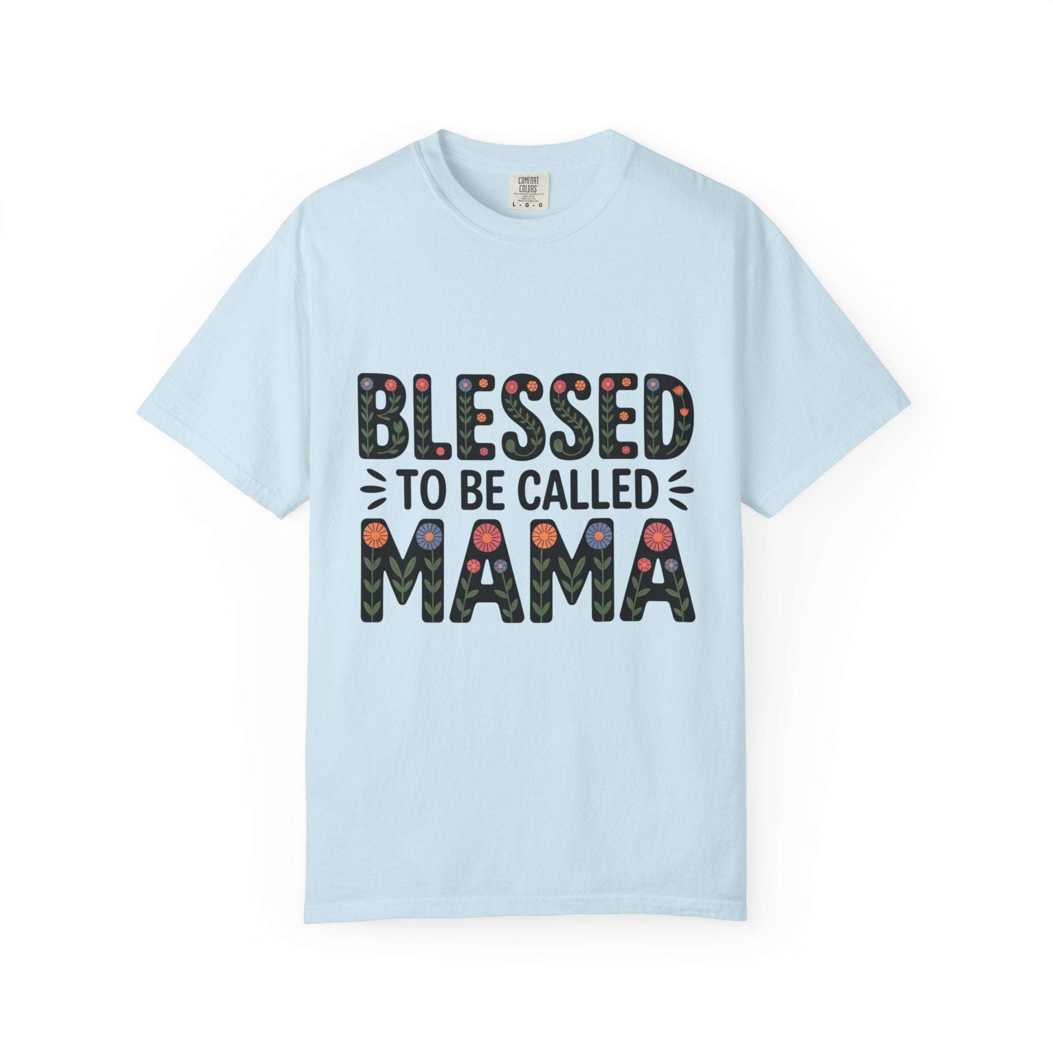 Floral "Blessed To Be Called Mama" T-Shirt with vintage wash and floral lettering celebrating motherhood