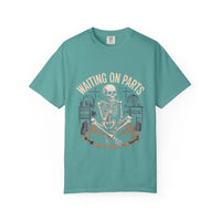 Vintage garment-dyed Waiting on Parts TShirt in faded color, soft cotton mechanic tee with relaxed fit and minimalist text