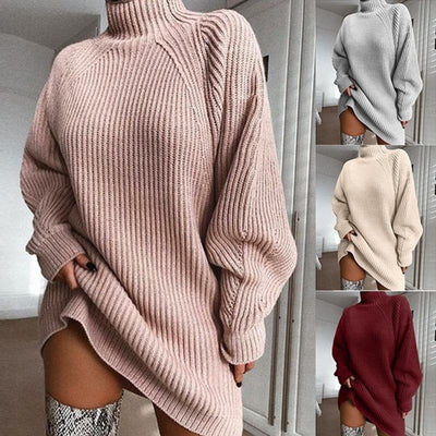 Solid Turtleneck Long Sweater for Women | Warm Winter Dress