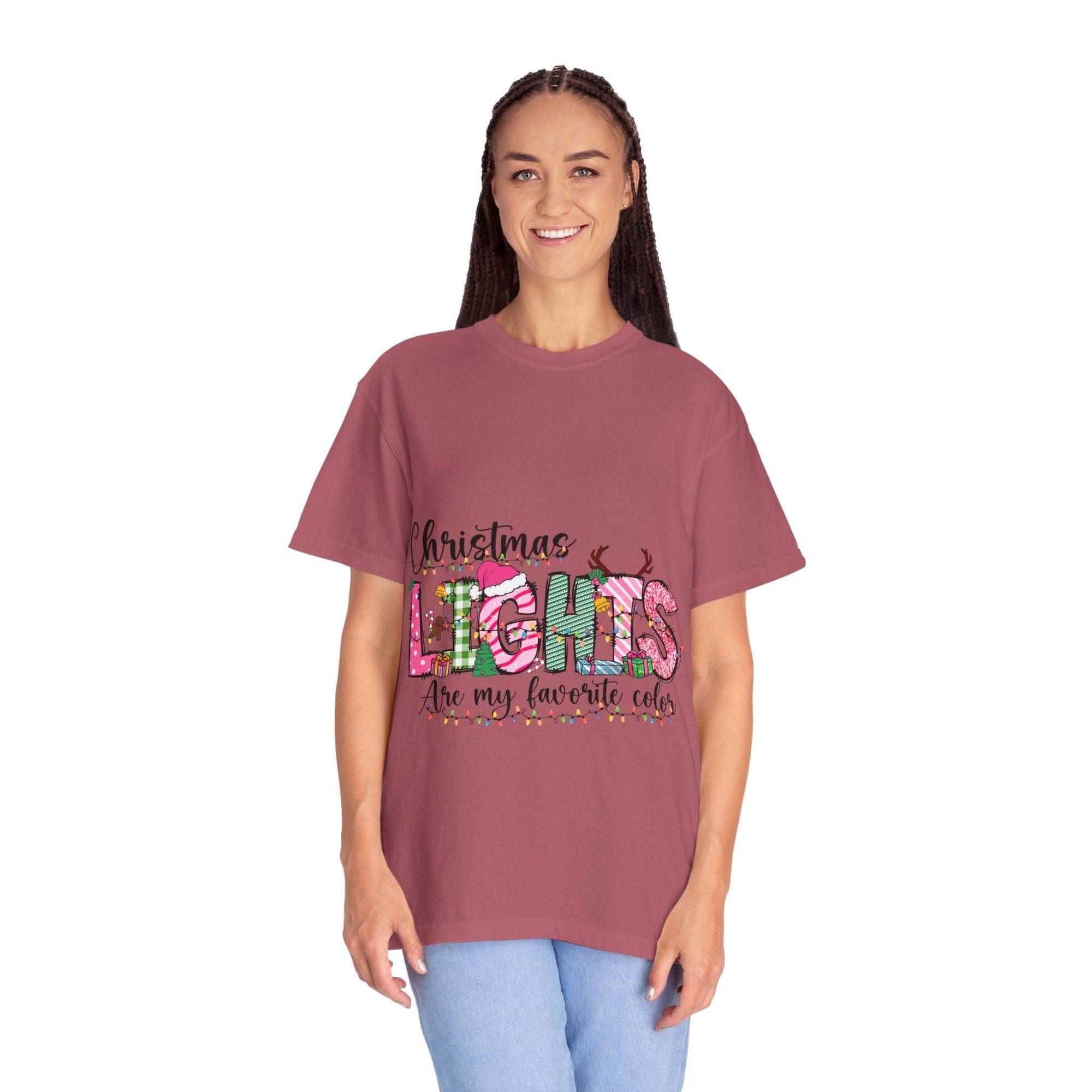 Christmas Lights Are My Favorite Color t-shirt in garment-dyed cotton with relaxed fit and vintage distressing