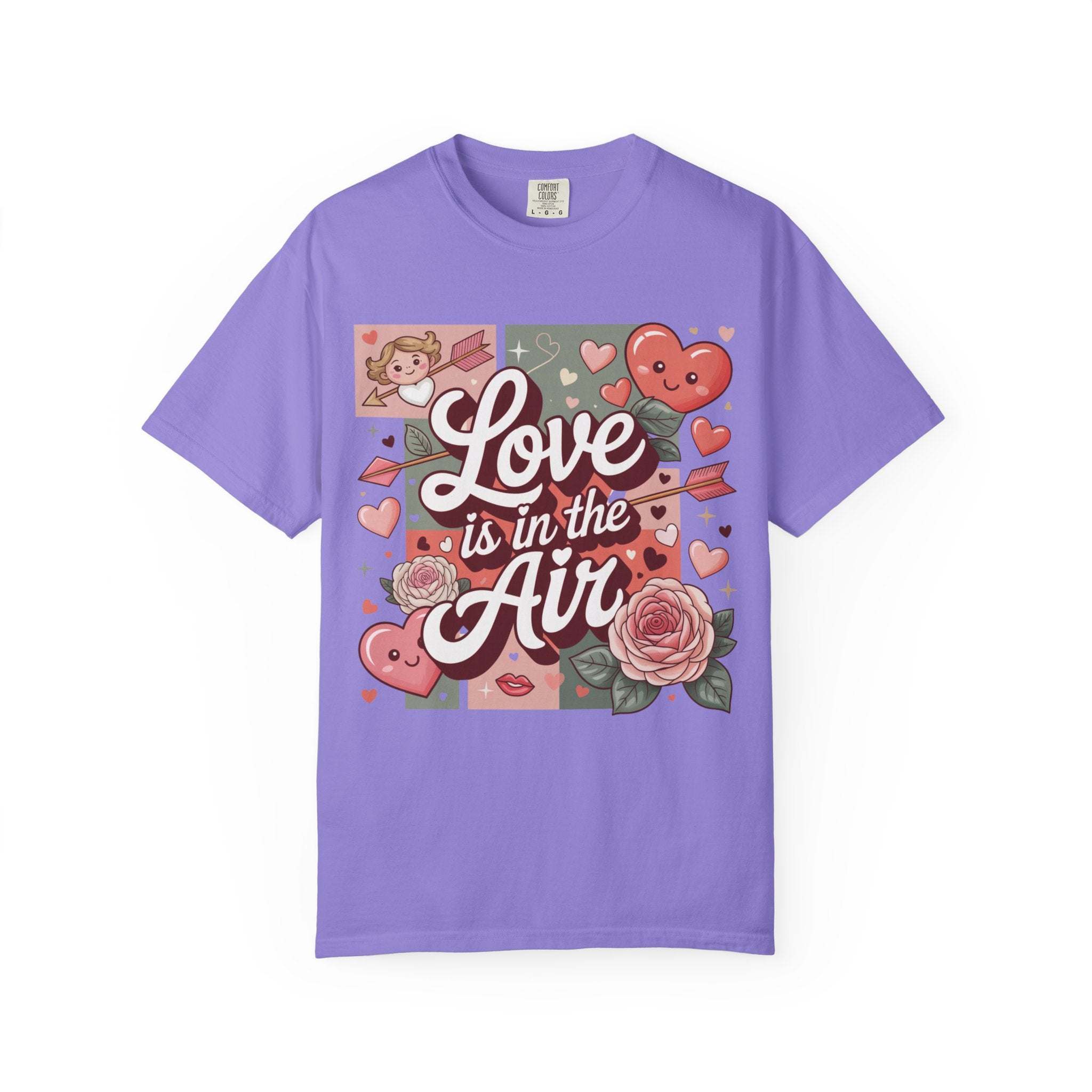 Valentine's relaxed garment-dyed T-shirt with hearts and Love Is in the Air design