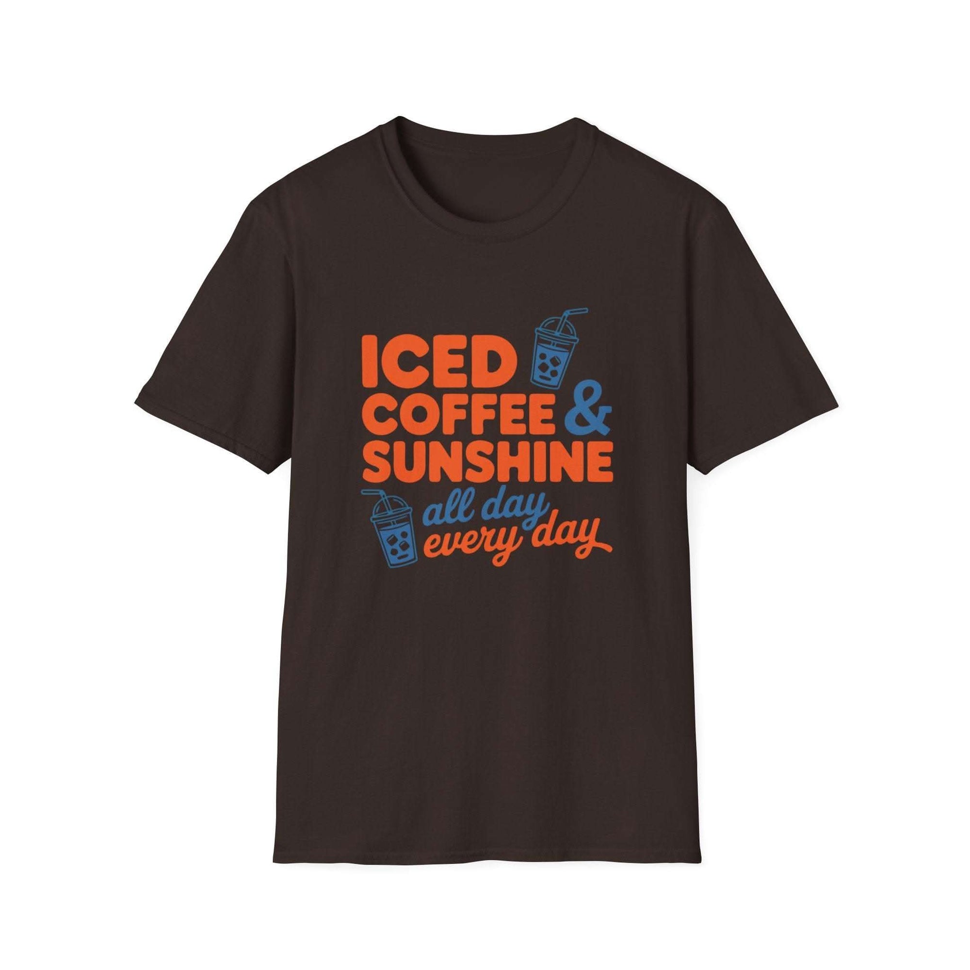 Iced Coffee & Sunshine summer graphic tee with playful iced coffee print and breathable cotton fabric