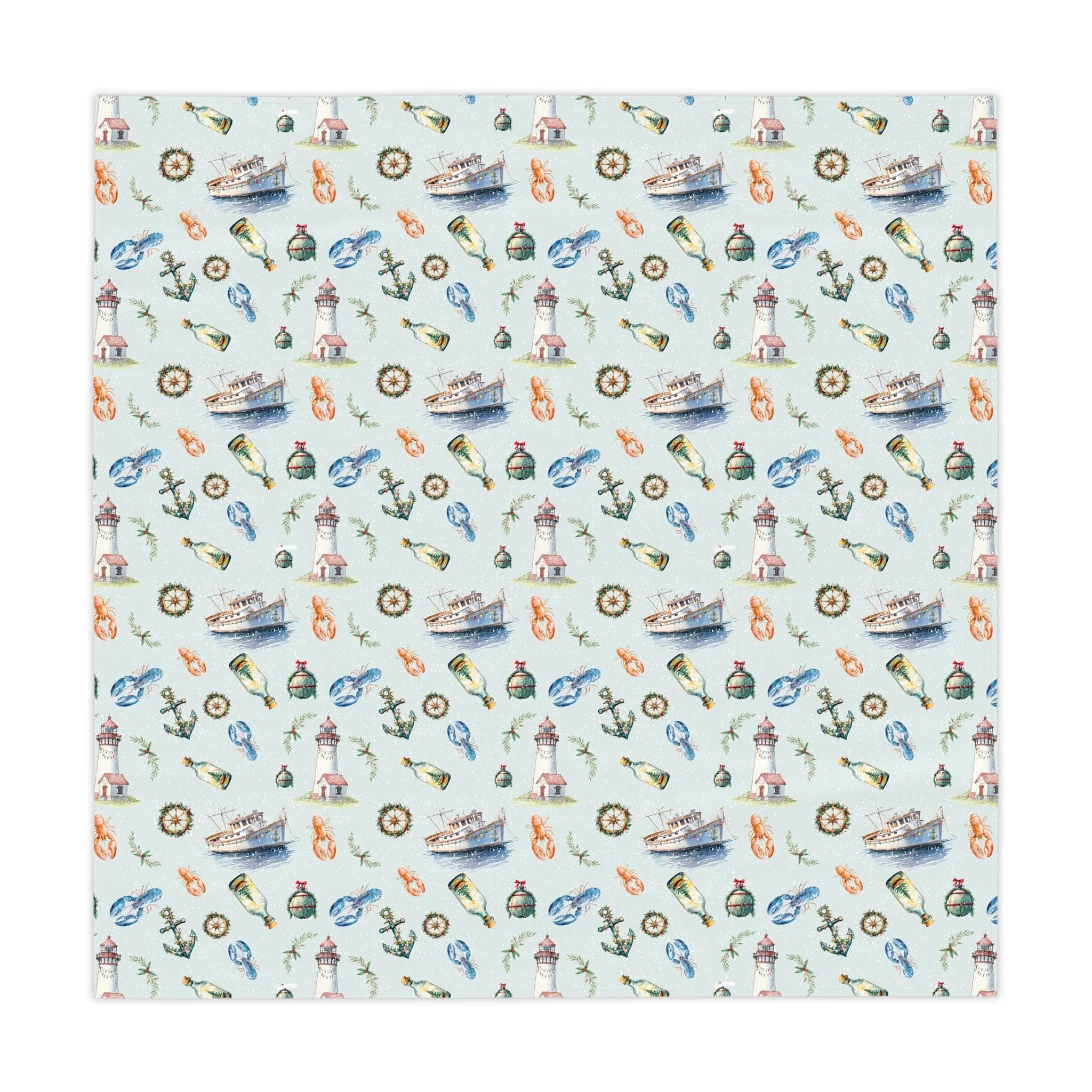 Tablecloth Merry Coastal Christmas with festive coastal holiday design on durable polyester fabric