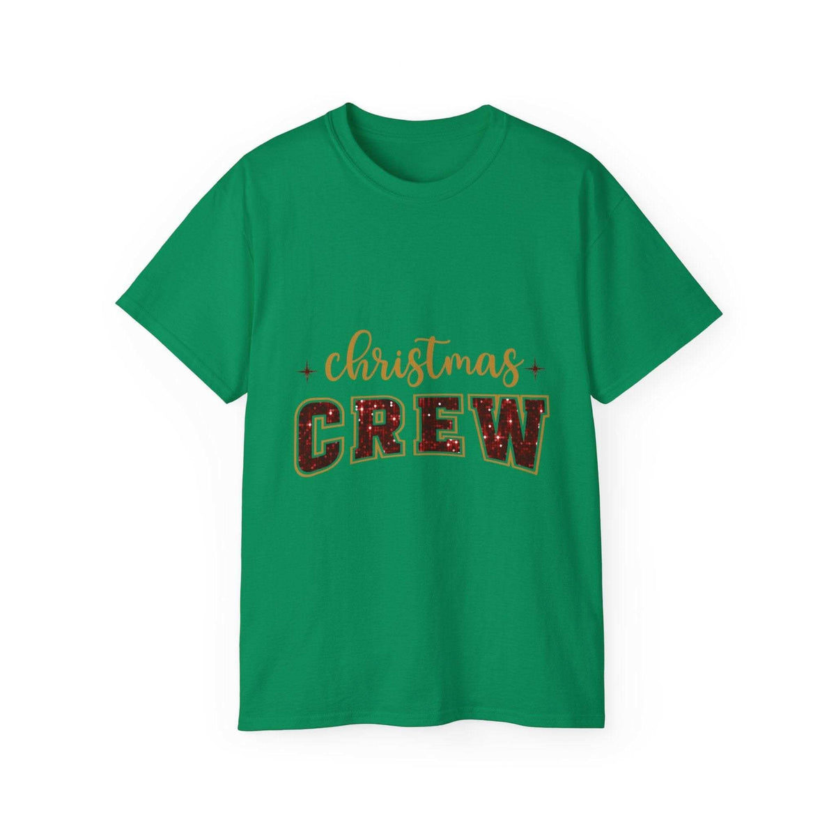 Antique Cherry Red glitter t-shirt with crew neck for Christmas, by Printify, festive holiday apparel