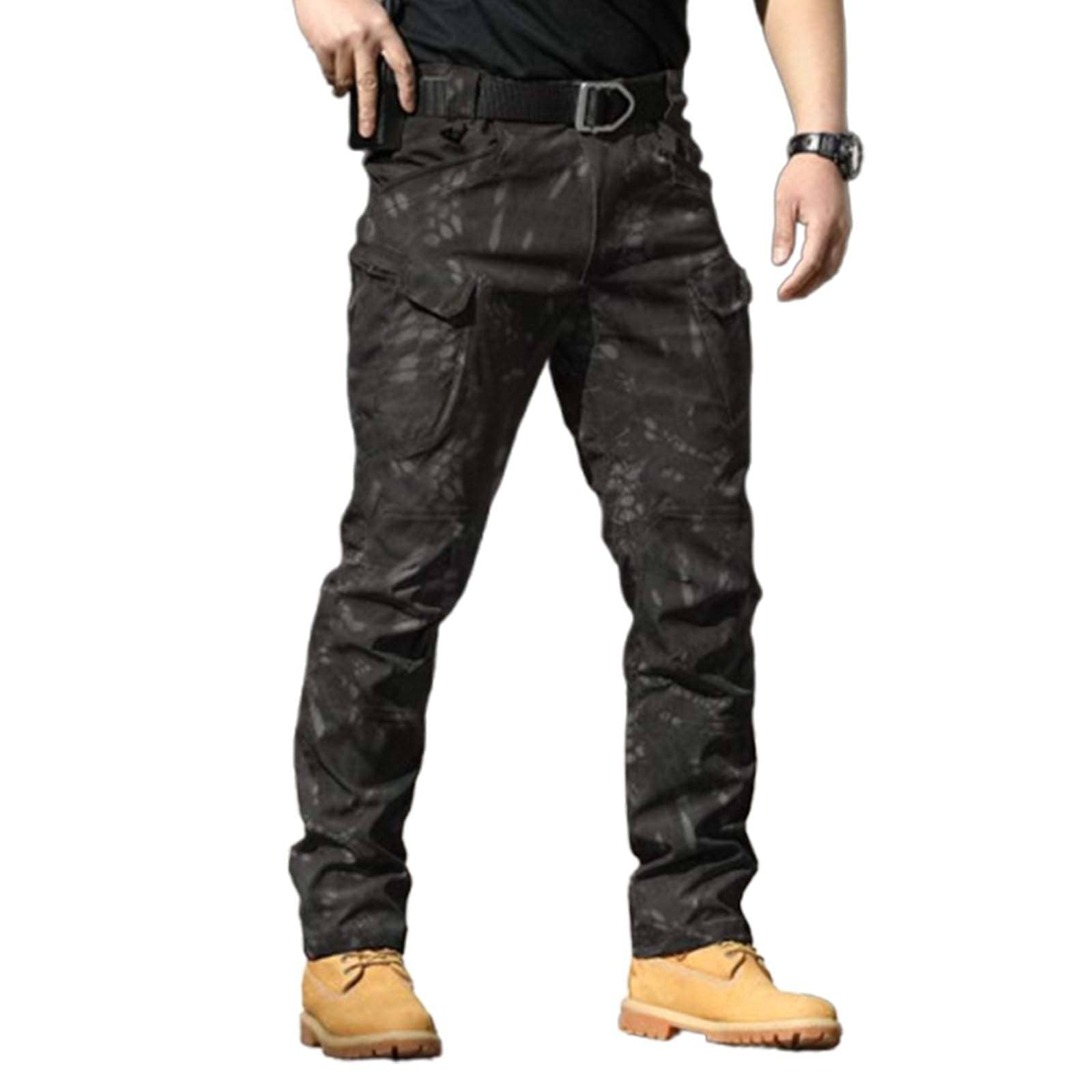 Waterproof camo cargo pants for men with durable, breathable fabric and multiple pockets for outdoor activities