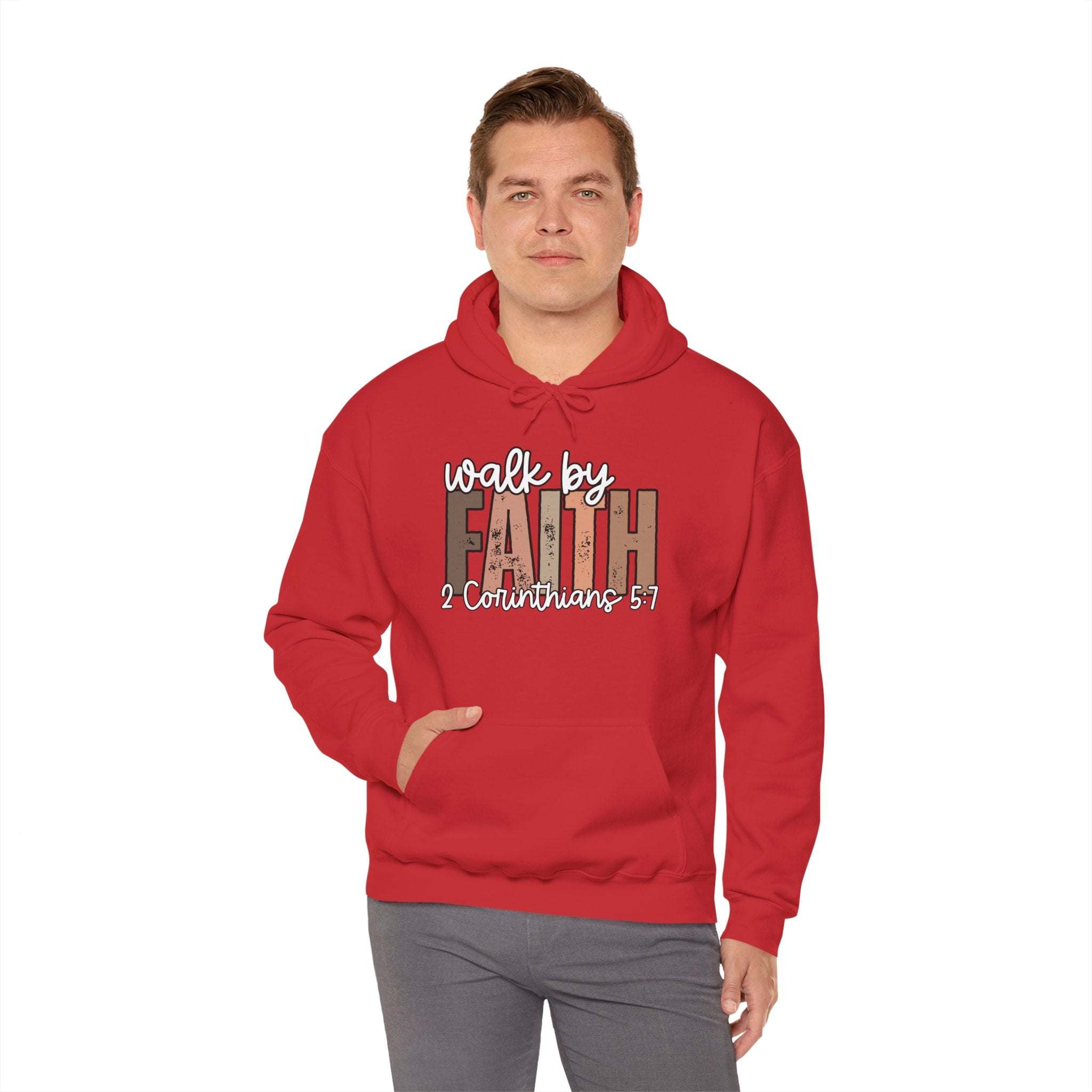 Faith Over Fear Hoodie with Walk by Faith inspirational Christian design on cozy sweatshirt