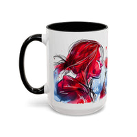 Valentines Floral Love Accent Coffee Mug with romantic heart and floral design, black handle and interior, ceramic, 11/15oz