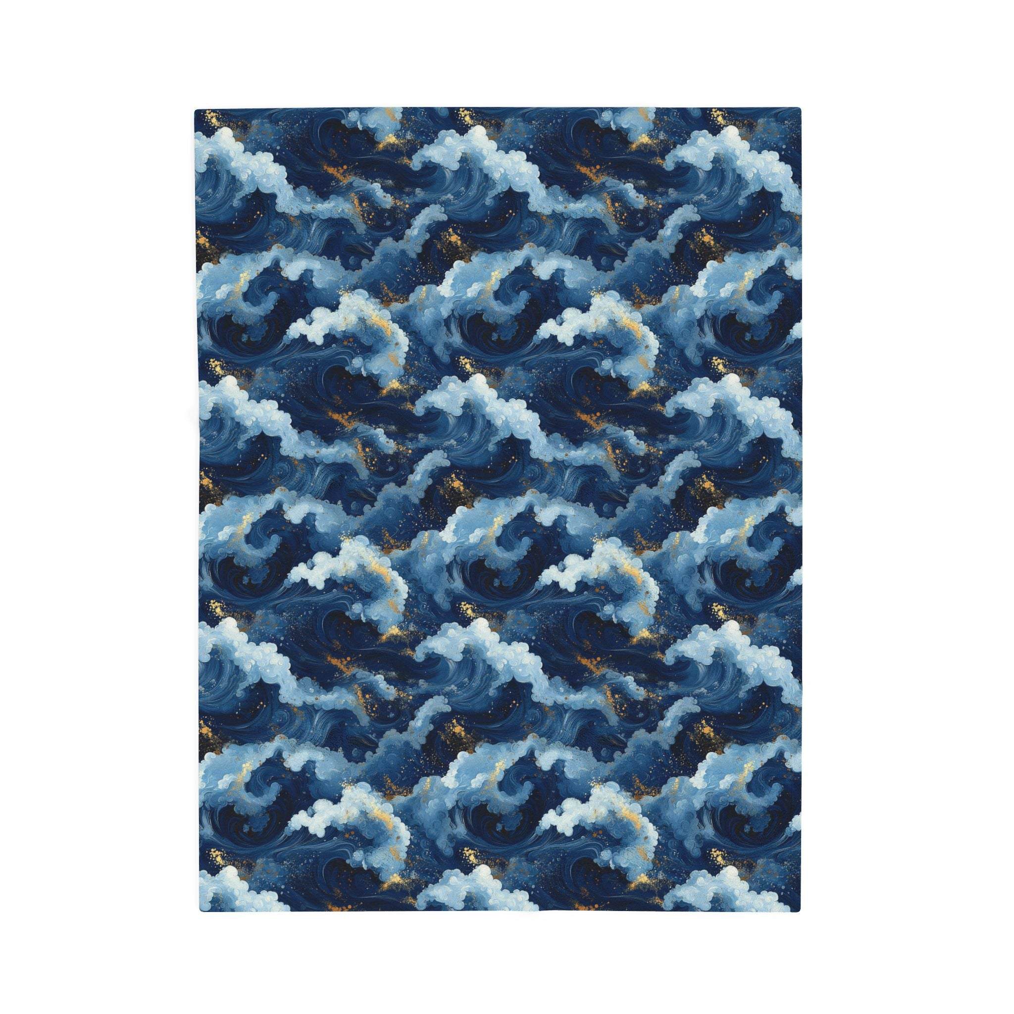 Ocean Wave Pattern Velveteen Plush Blanket | Navy Blue Cloudy Waves