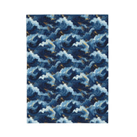 Ocean Wave Pattern Velveteen Plush Blanket | Navy Blue Cloudy Waves