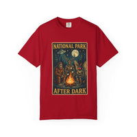 National Park After Dark T-shirt with vintage campfire and nocturnal creatures design
