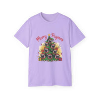 Black Merry Pugmas holiday t-shirt from Printify, featuring festive pug design for dog lovers.
