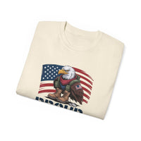 Folded Proud Veteran Tee Shirt with American flag and eagle graphic
