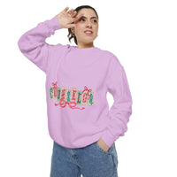 Garment-dyed True Navy sweatshirt with festive Christmas design, perfect for holiday gifting, by Printify