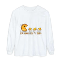 Long Sleeve T-Shirt with "You Know Why I'm Here Deviled Eggs" text, casual playful holiday design