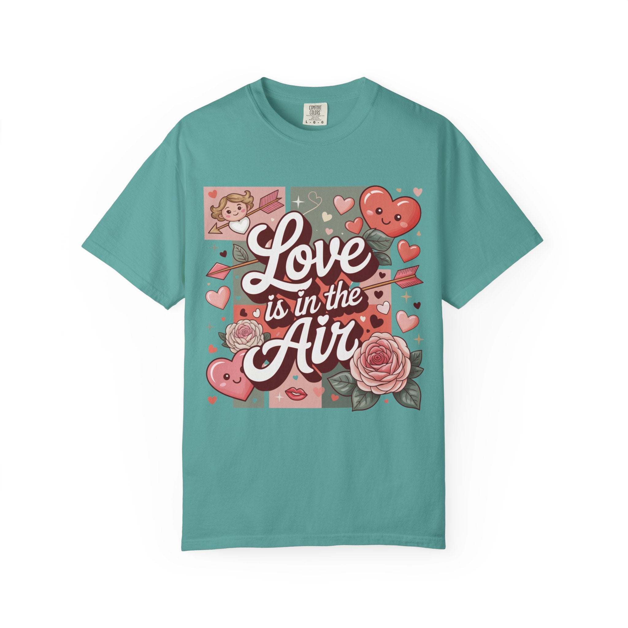 Valentine's Love Is in the Air t-shirt with heart collage and vintage look