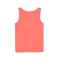 Coral-colored casual tank top with smooth fabric and relaxed fit, perfect for summer wear.