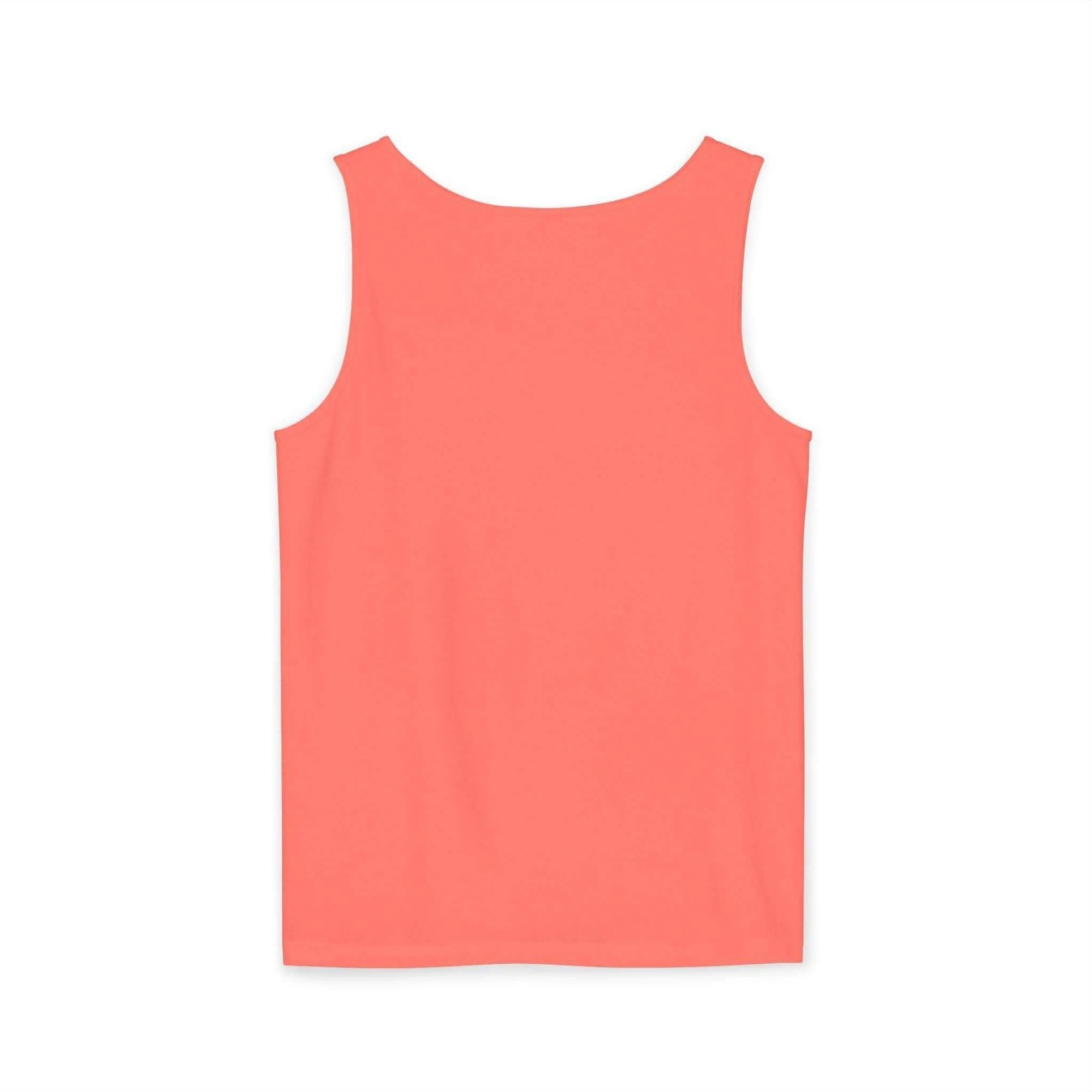 Coral-colored casual tank top with smooth fabric and relaxed fit, perfect for summer wear.