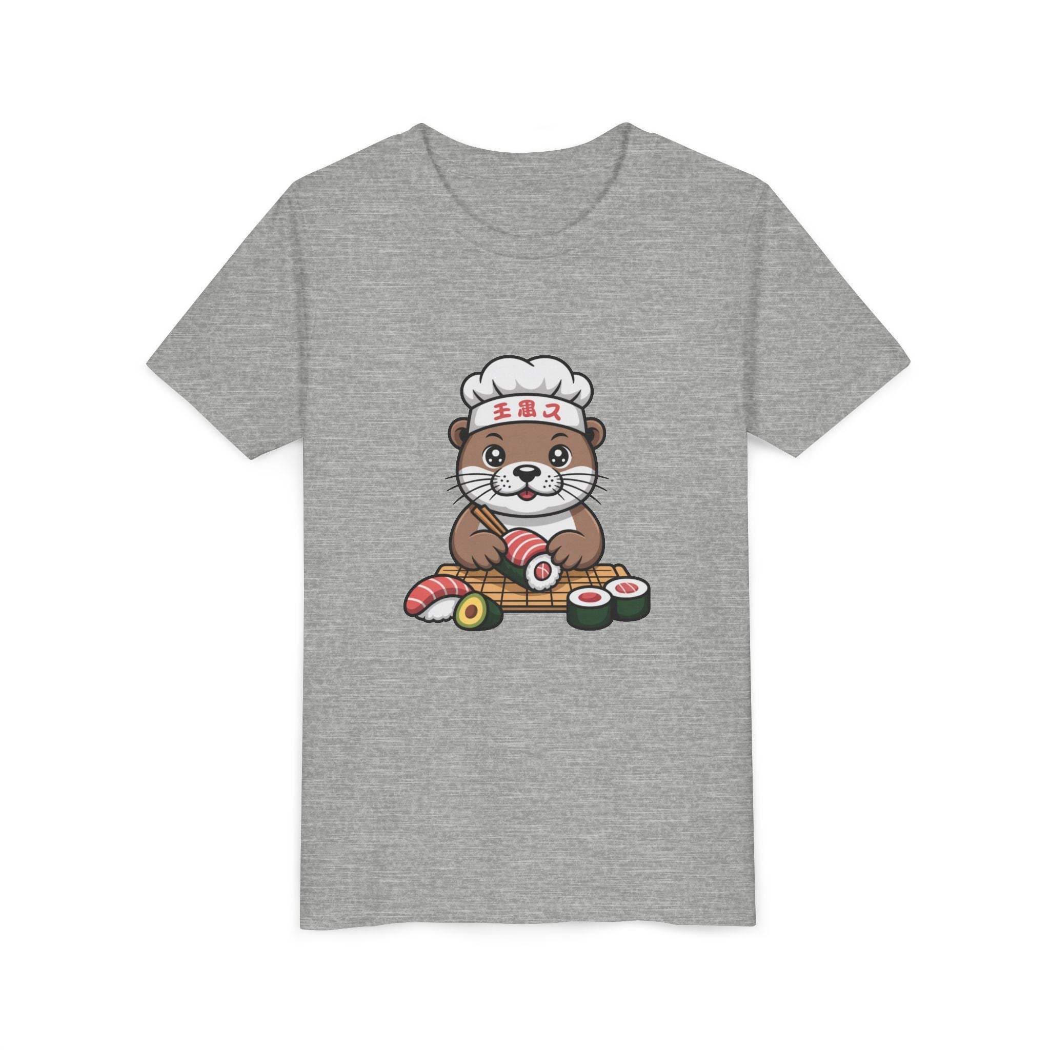 Kids youth tee with cute otter sushi chef graphic and chef hat illustration