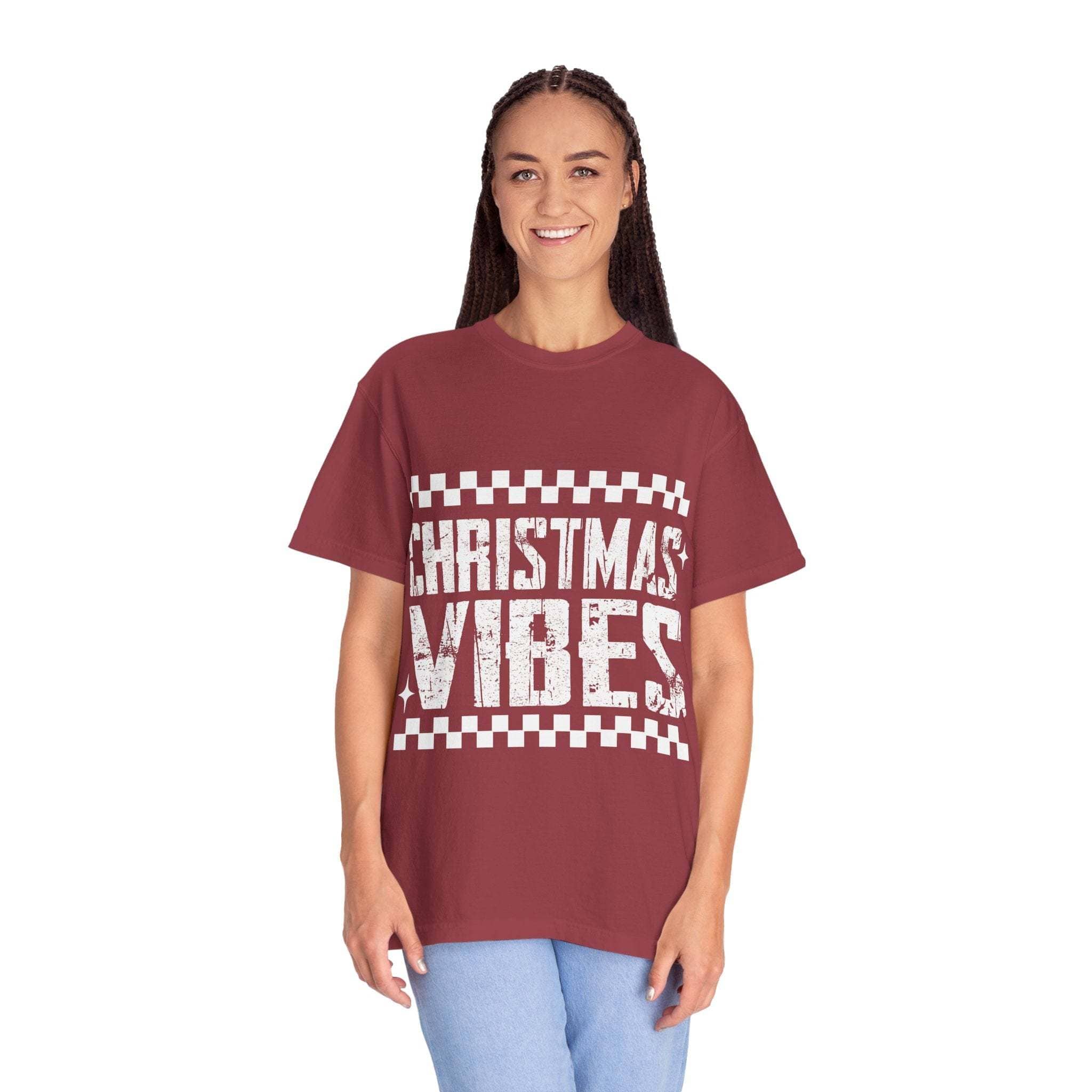 Distressed Christmas Vibes T-Shirt with soft faded holiday graphics and garment-dyed vintage look