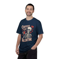 Coffee Is My Valentine skeleton graphic on vintage-washed relaxed fit t-shirt