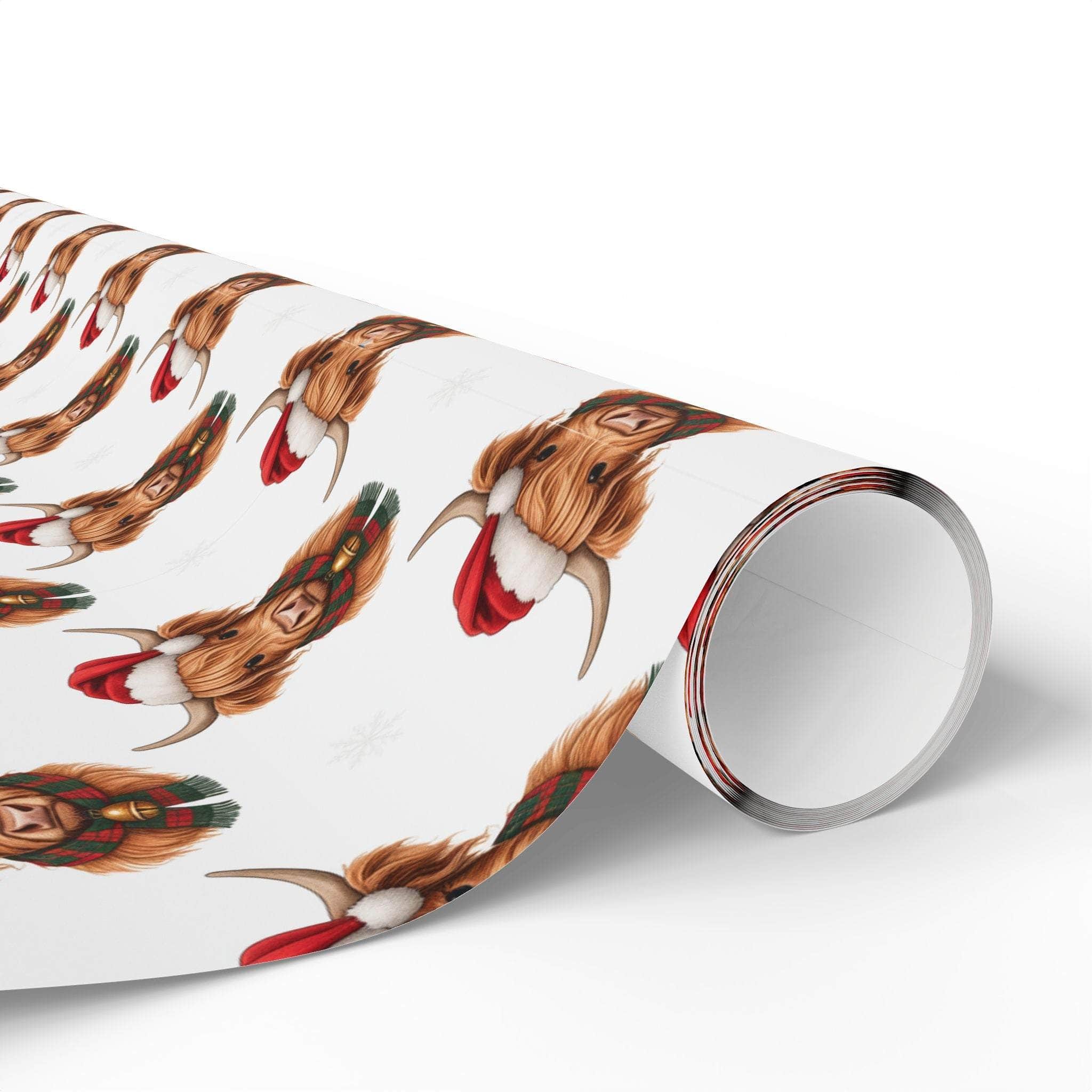 Gift Wrapping Papers with Santa Highland Cows design for Christmas presents