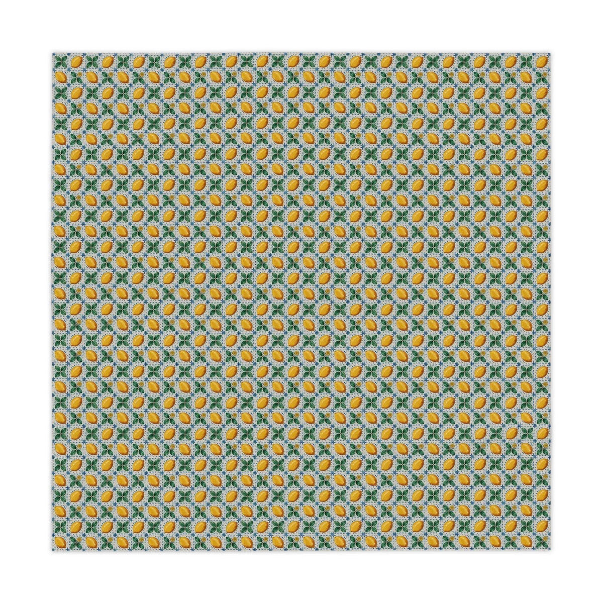 Mediterranean Lemon tablecloth with vibrant lemon pattern on soft, lightweight polyester fabric