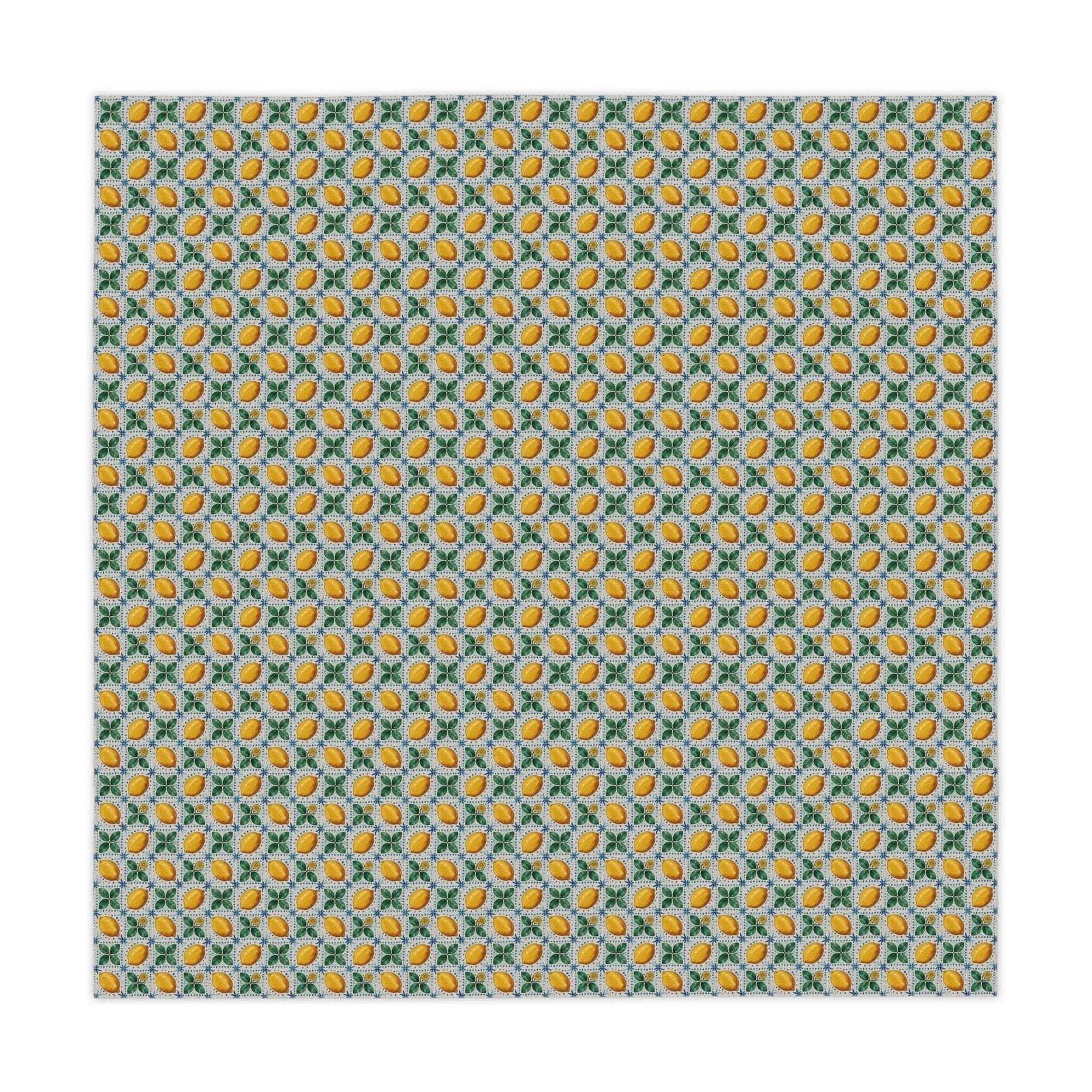 Mediterranean Lemon tablecloth with vibrant lemon pattern on soft, lightweight polyester fabric