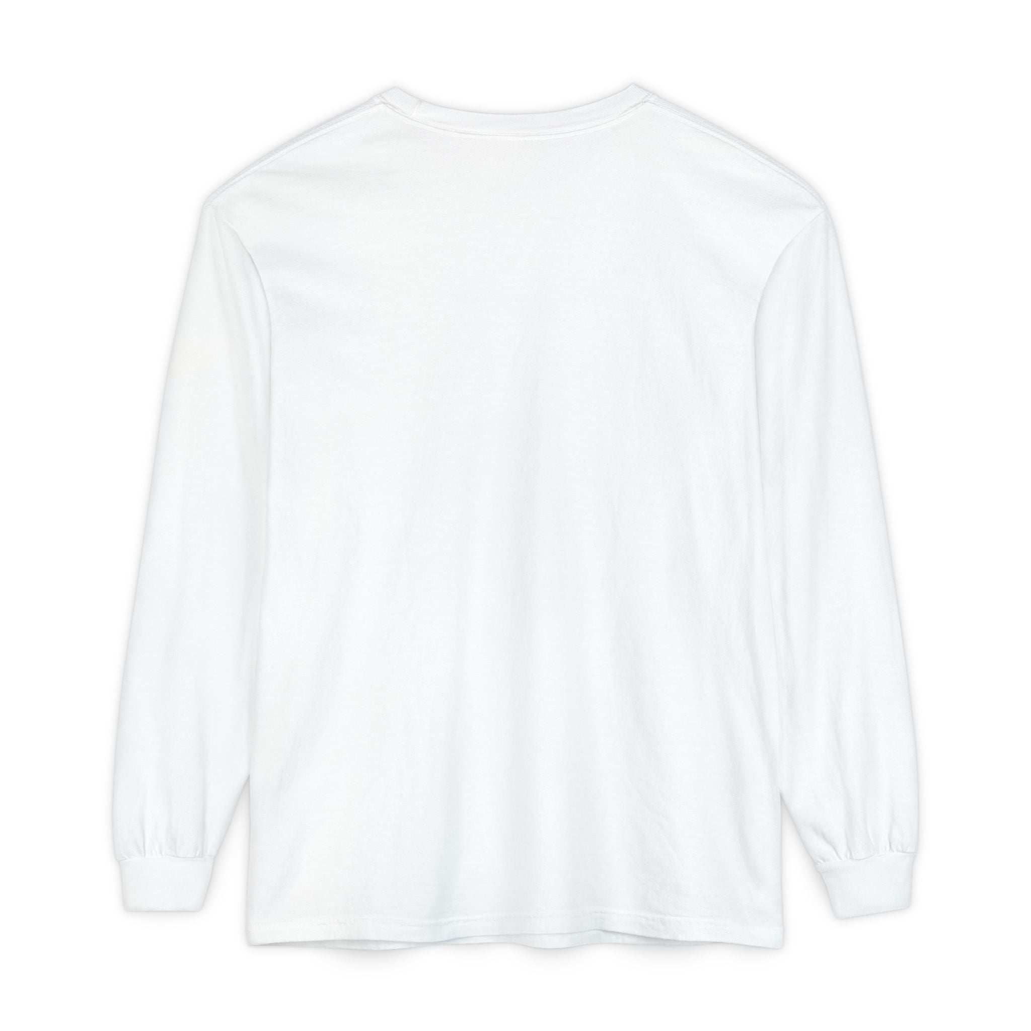 White long sleeve t-shirt with ribbed cuffs and durable hems, perfect for layering or casual wear