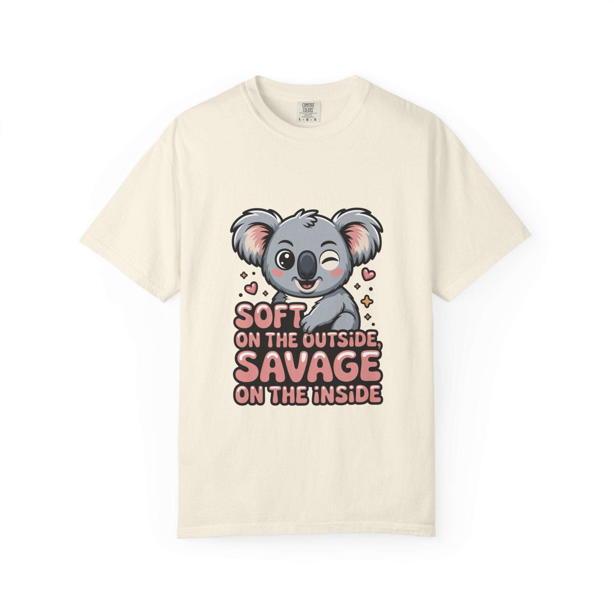 Soft on the Outside Savage on the Inside koala graphic t-shirt with vintage wash and relaxed fit