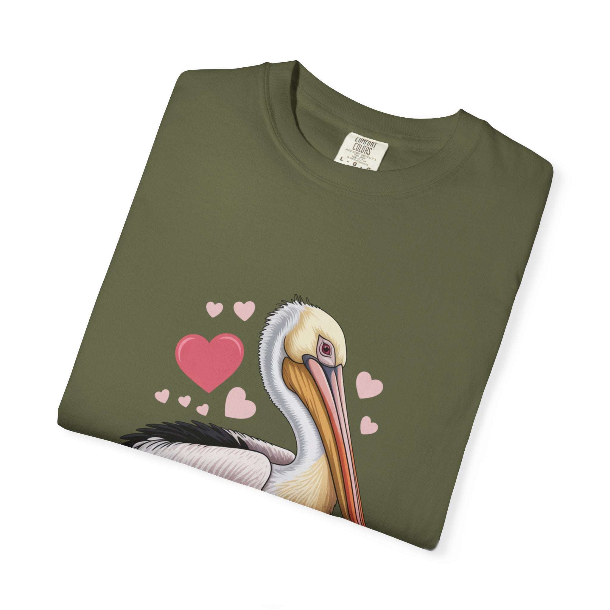 Valentine Pelican Hearts T-Shirt with vintage coastal design and relaxed fit