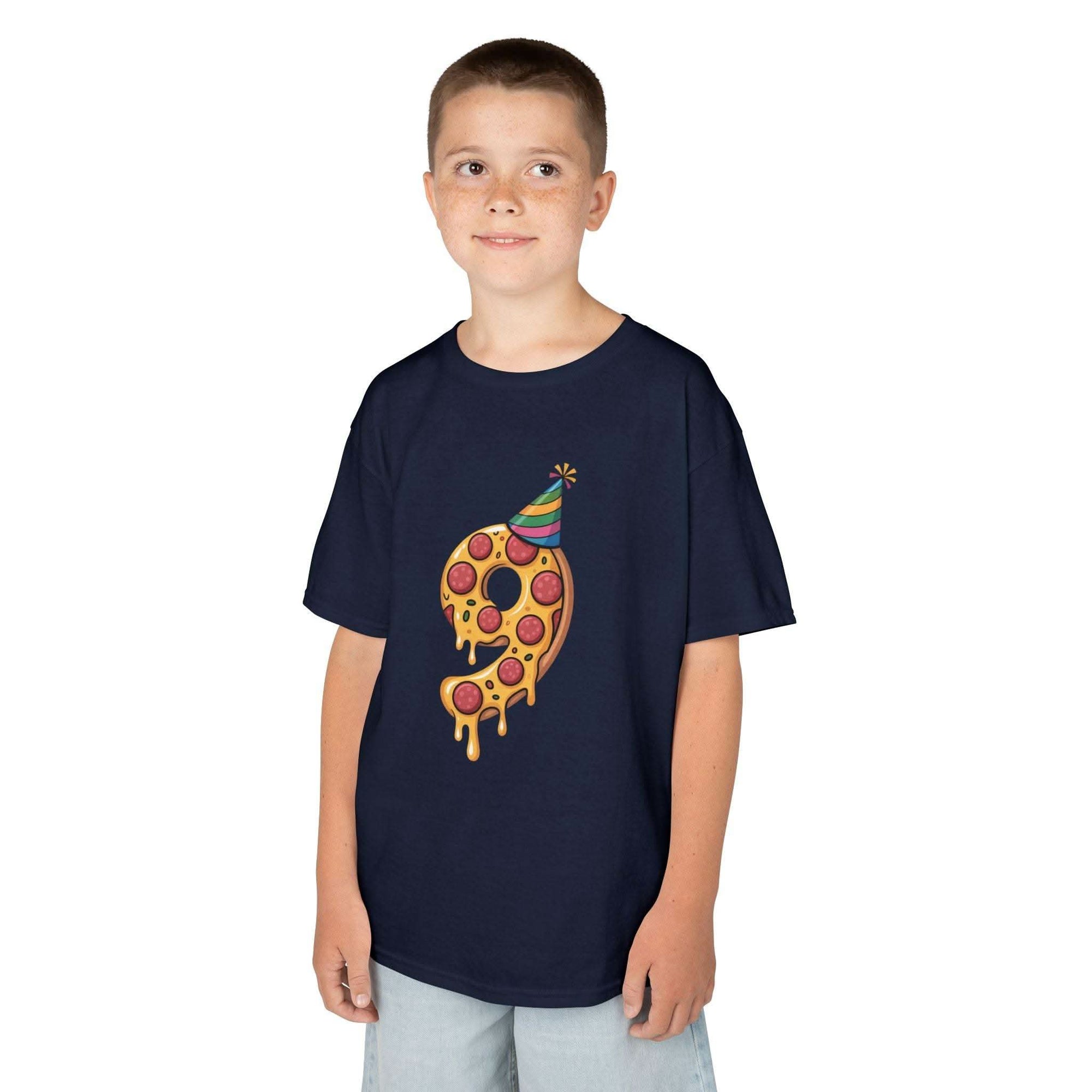 Party Slice Pizza Kids Tee | 9th Birthday Pizza Slice with Party Hat