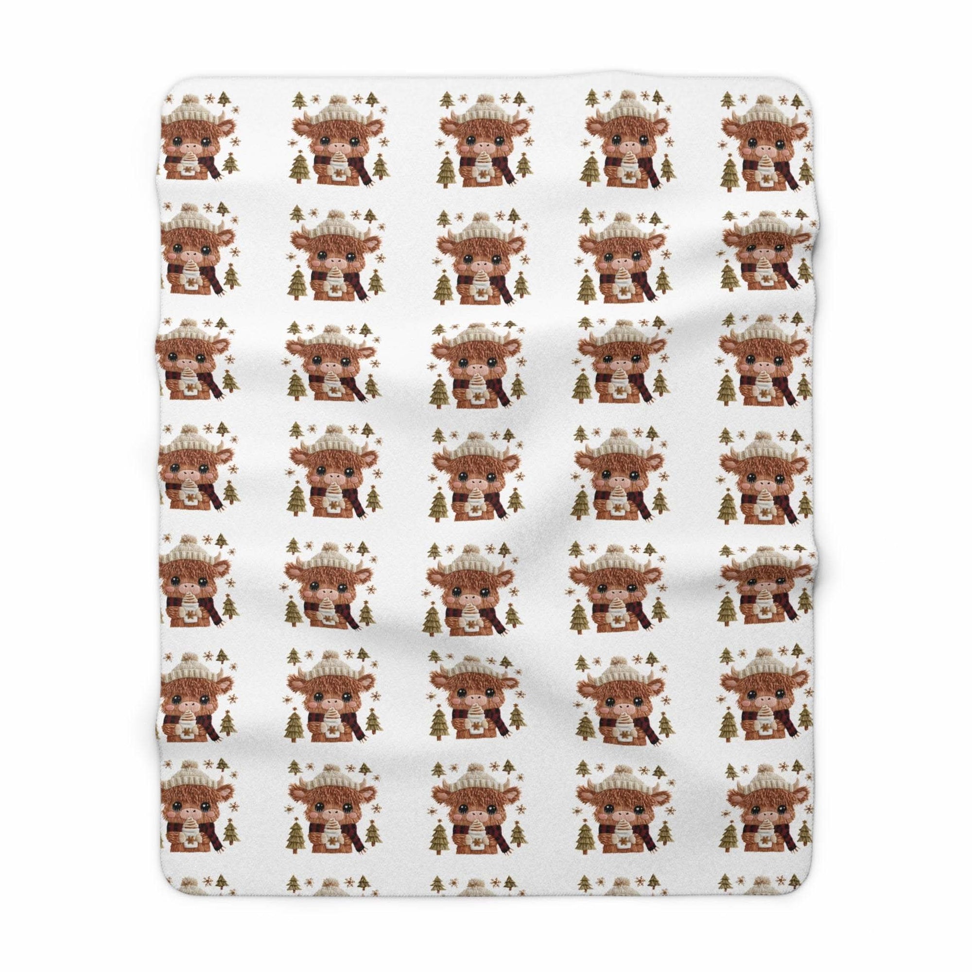 Cozy Highland cow Sherpa Blanket with soft fleece and detailed cow design