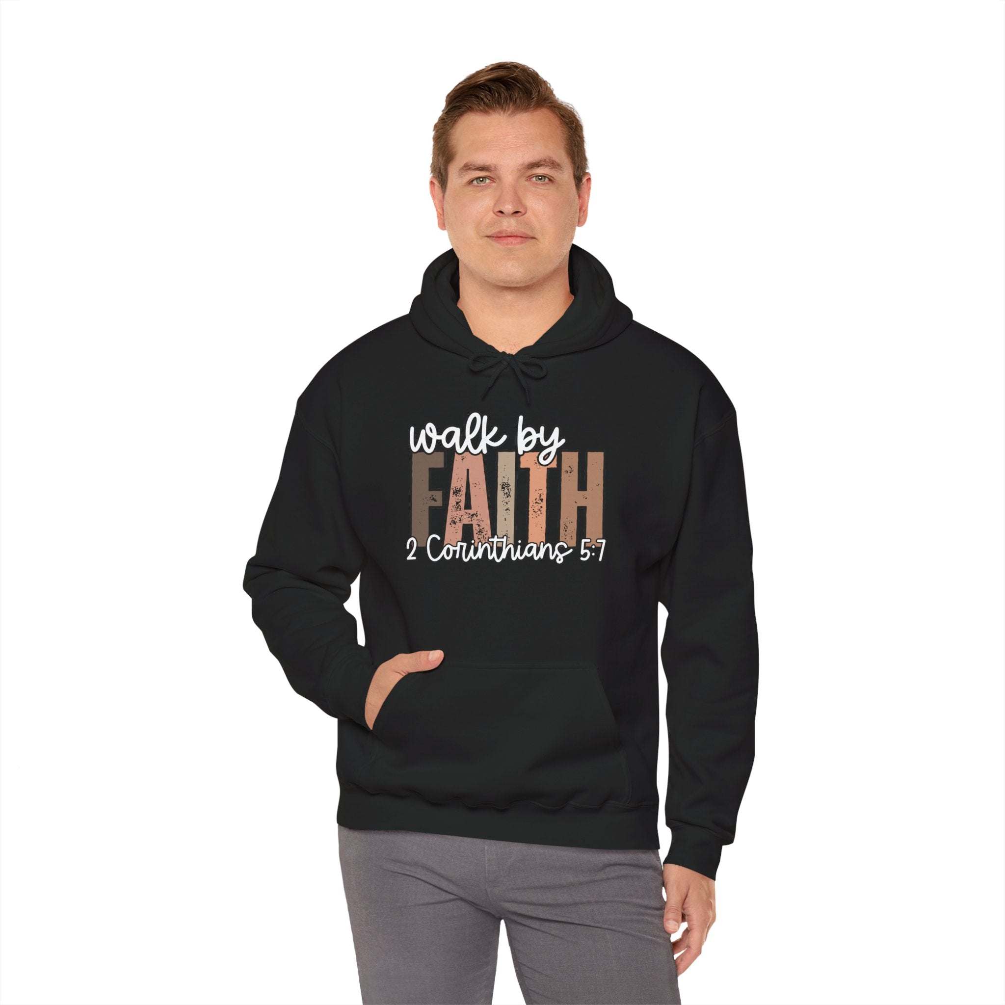 Faith Over Fear Hoodie with Walk by Faith inspirational Christian sweatshirt design