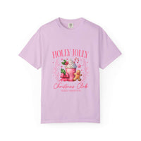Unisex garment-dyed black Christmas t-shirt with 'Holly Jolly Christmas Club' design by Printify