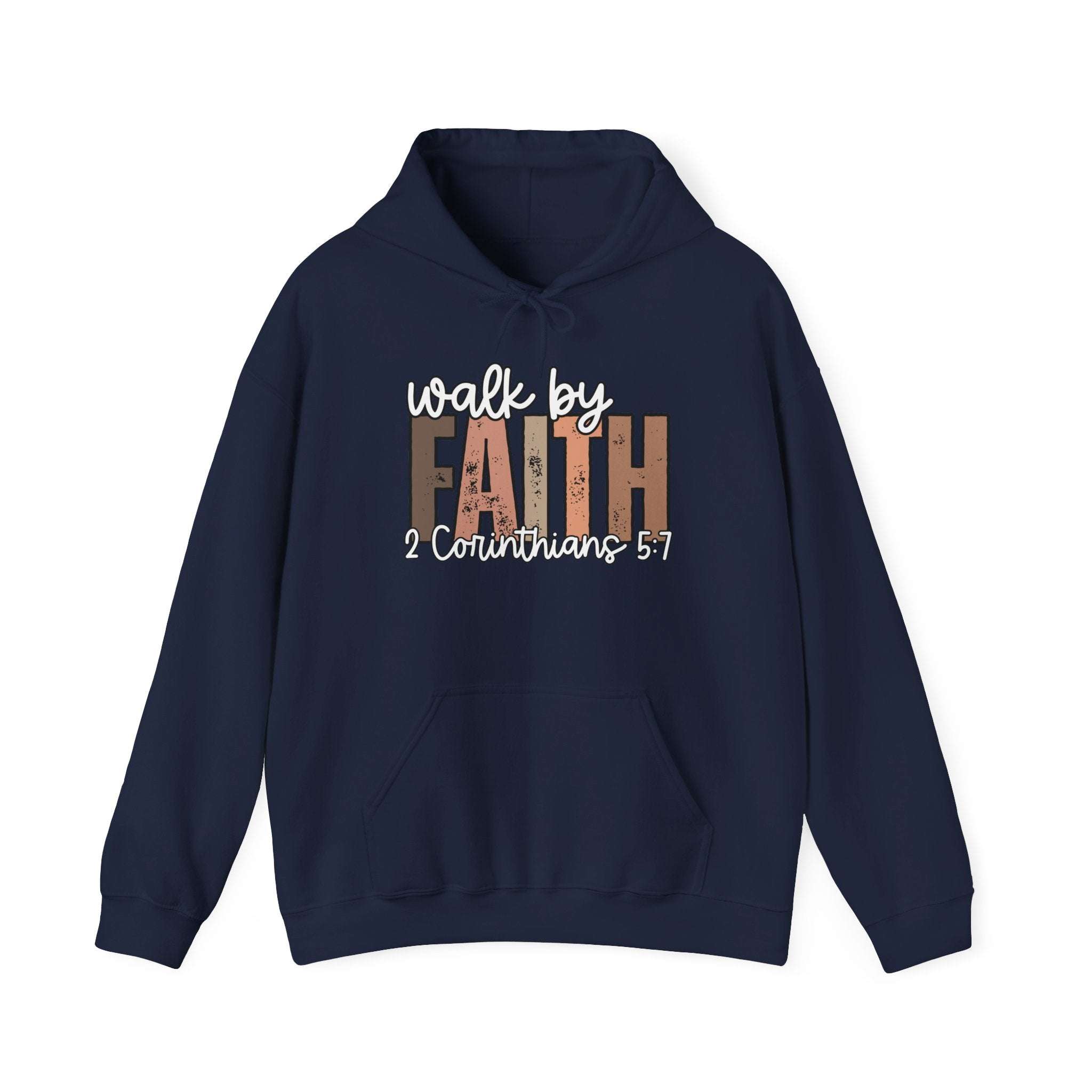 Faith Over Fear Hoodie with "Walk by Faith" inspirational Christian design, cozy and comfortable sweatshirt