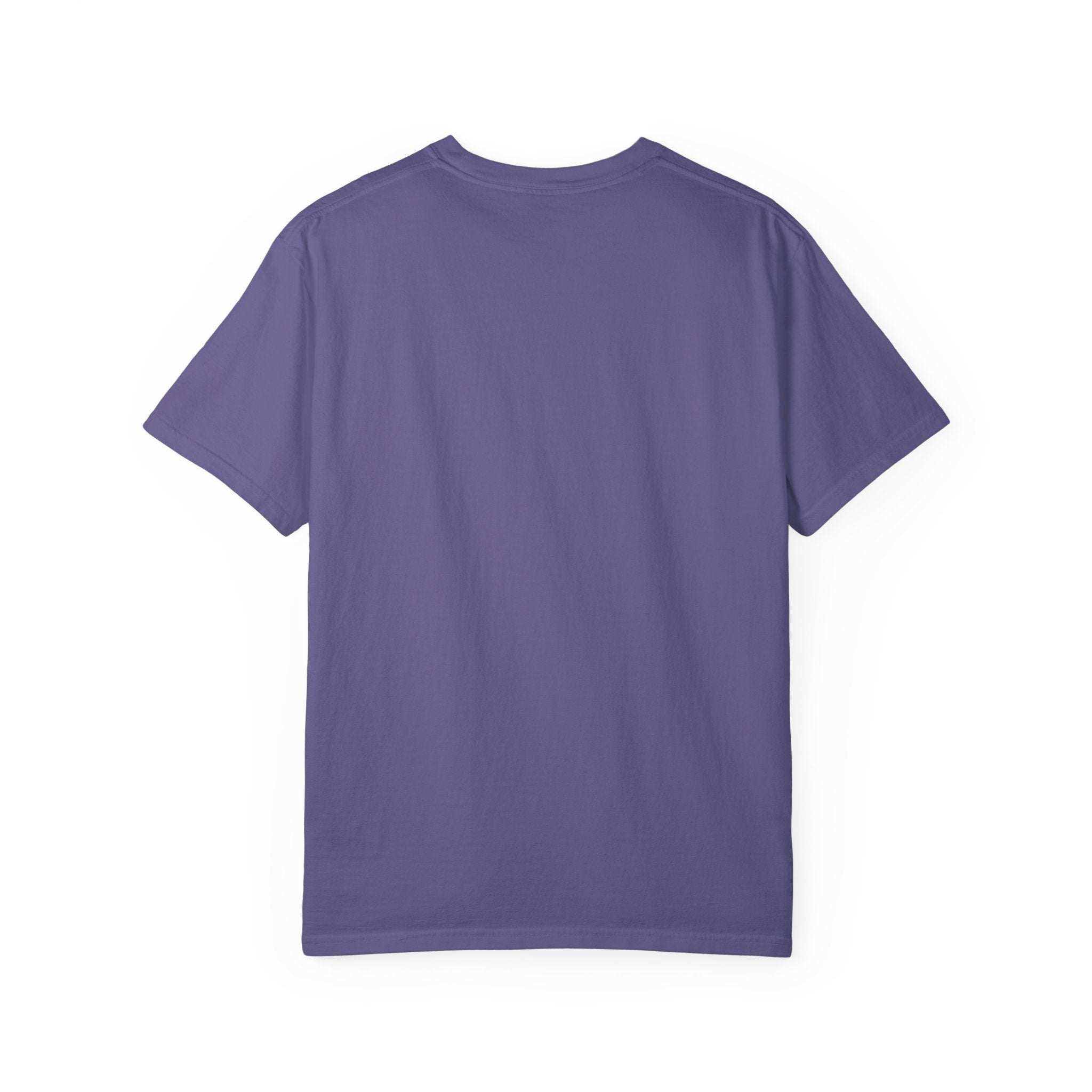 Unisex garment-dyed T-shirt with "If I’m Too Much, Go Find Less" quote in pink and white text, casual fit.